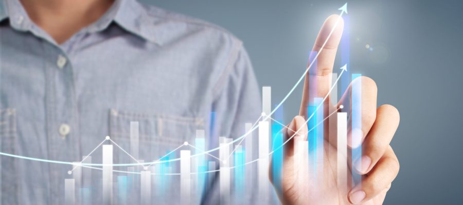 Businessman plan graph growth increase of chart positive indicat Businessman plan graph growth and increase of chart positive indicators in his business
